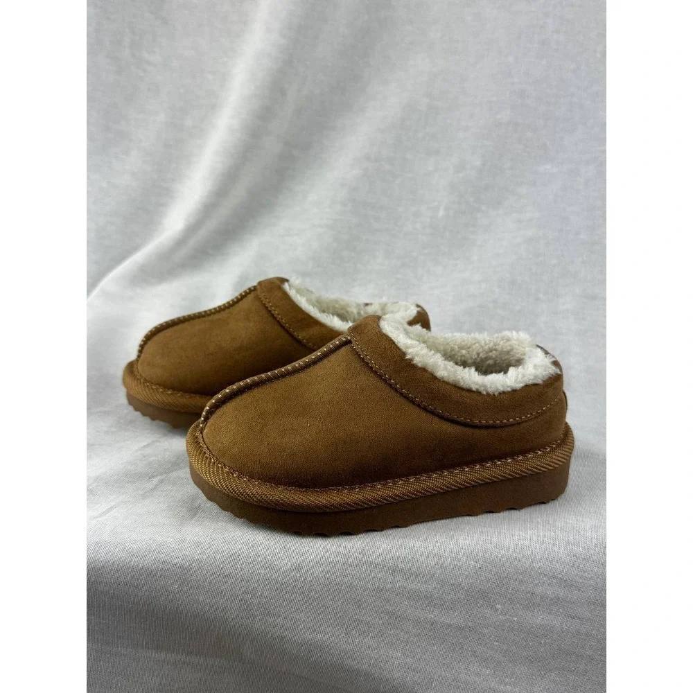 Cat & Jack Toddler Boys Girls Chestnut Faux Suede Fur Lined Slippers Size‎ 6 NEW